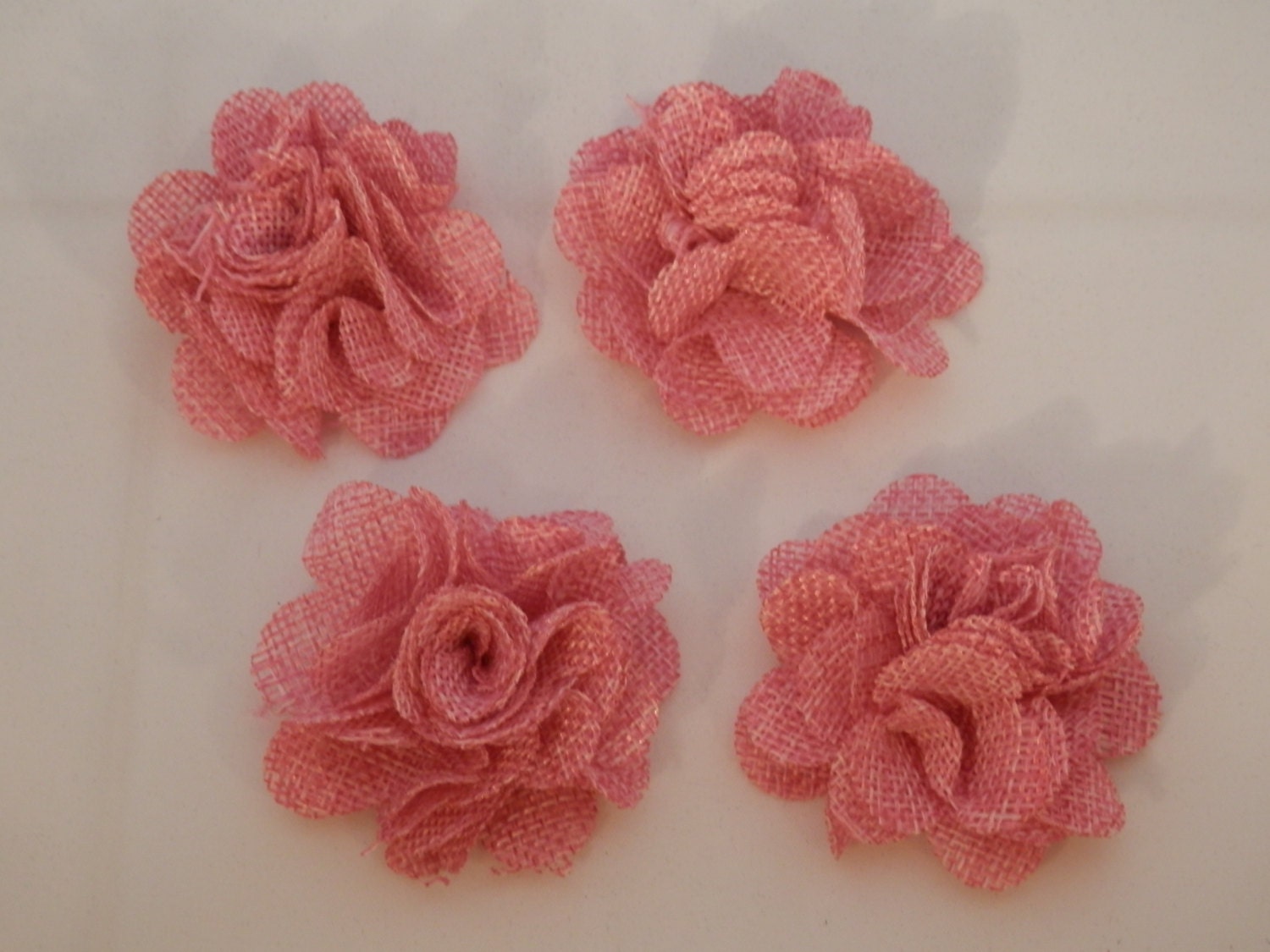 Set of 6 Pcs 2.5" Burlap Flowers - Pink