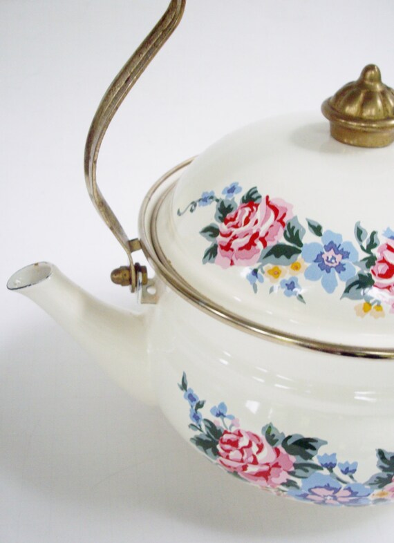 Vintage Teapot Floral Enamel M. Kamenstein by NanNasThings on Etsy