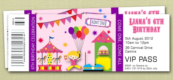 Ticket Style Circus Carnival Birthday Invitations - You Print Il_570xn