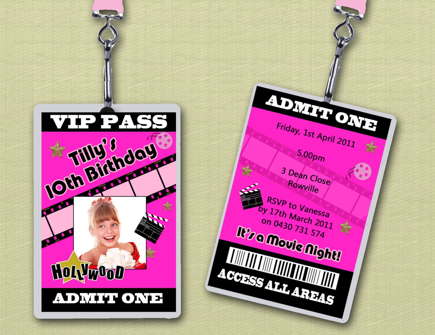 Photo Personalised Hollywood VIP Lanyard Invitations x 10 Il_570xn
