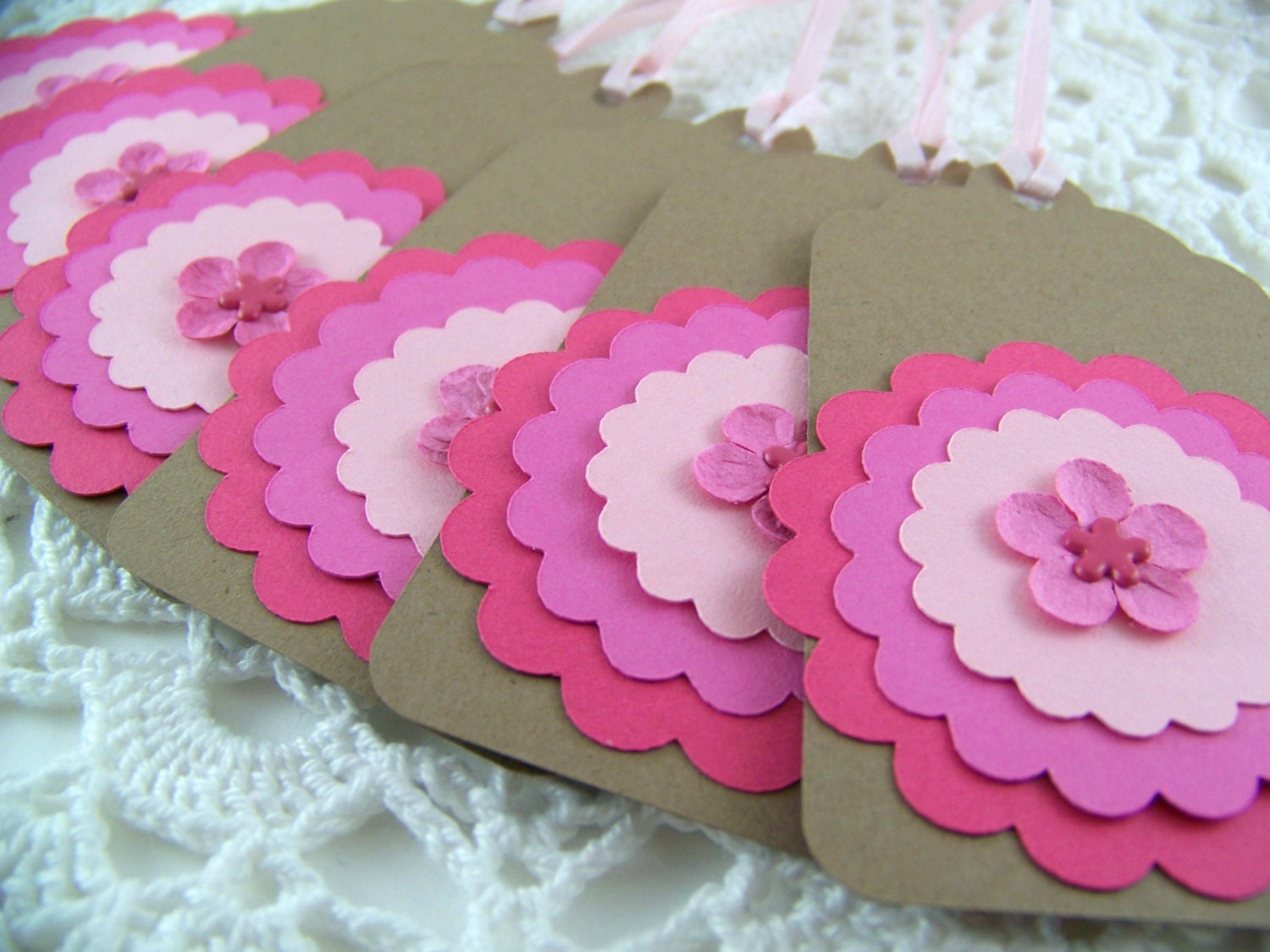 Pink Flower Gift Tag Girls Birthday Baby Shower Bridal Shower Wish Tag Favor Label