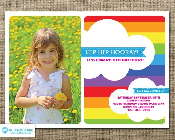 Rainbow Invitation - Rainbow printable - Rainbow Birthday - Printable Party - Clouds - Color - little girl birthday - art - stripes Il_570xn