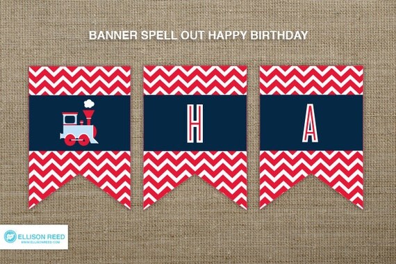 Train Printable - Train Birthday Banner - Train Birthday - Printable Party - Chevron - First Birthday - 2nd Birthday Il_570xn