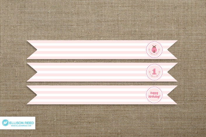 Pink Ladybug Birthday - Ladybug Printable - Printable Party - Party Flags - Straw Flags - Pink Birthday - girl birthday - First Birthday Il_570xn
