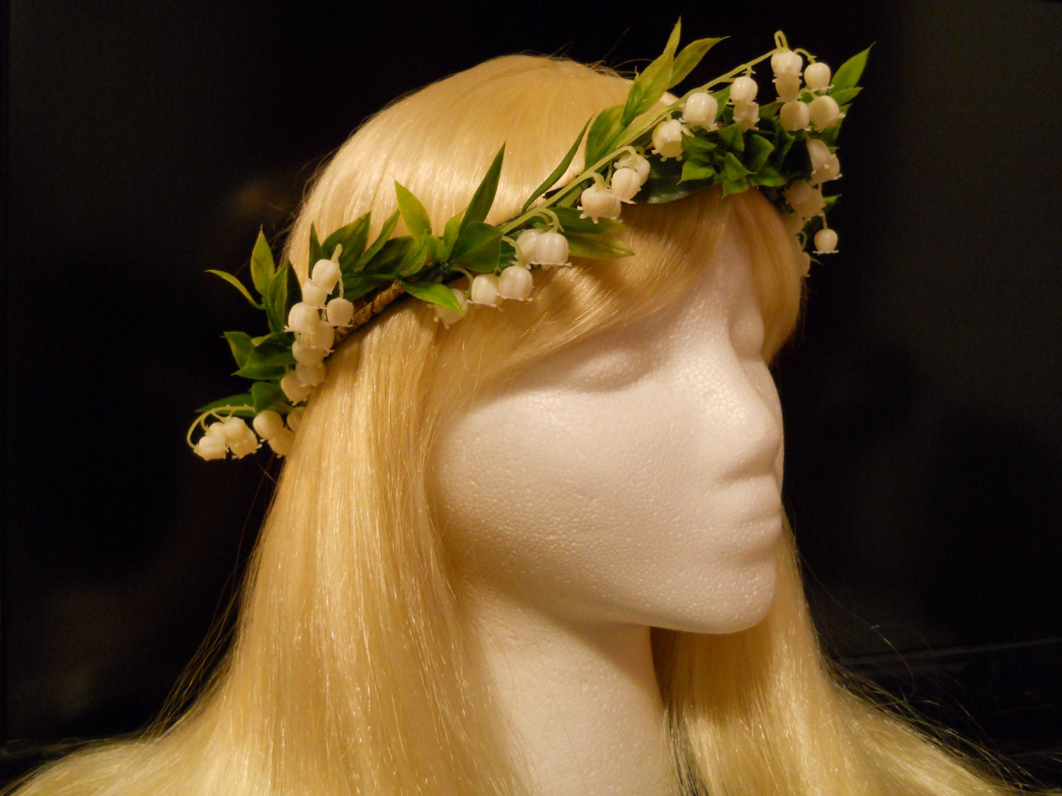 Wedding crown Wreath, Green, Flower the Valley,   Head Crown, of White, Lily greek  flower