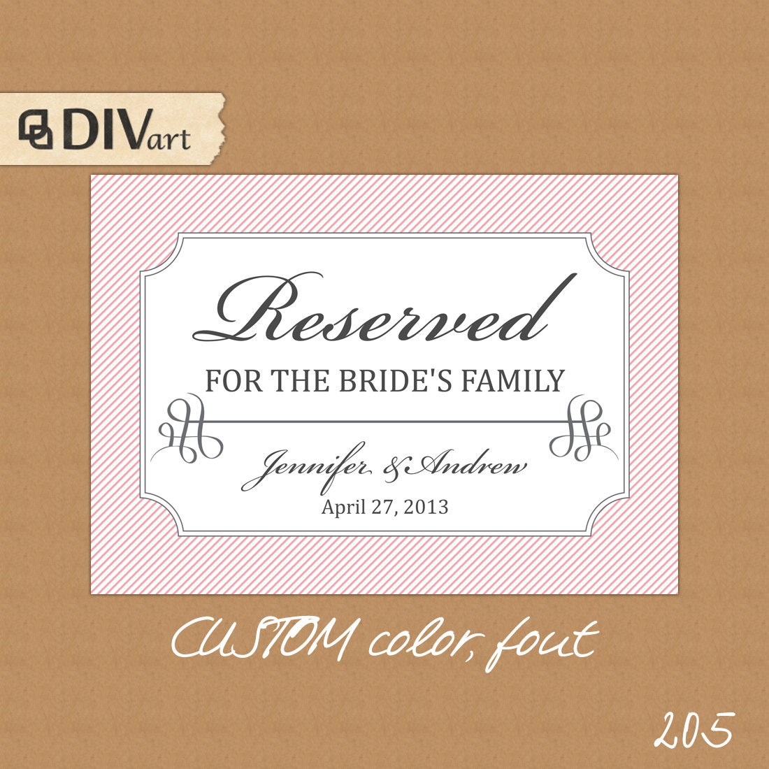 PRINTABLE 7x5 Wedding Reserved Table Sign Reserved for by DIVart PRINTABLE 7x5 Wedding Reserved Table Sign Reserved for by DIVart