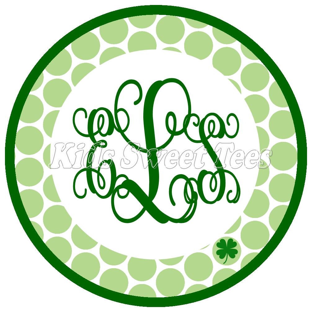St. Patrick's Day Green Scroll monogram and polka dots - personalized - digital image Il_570xn