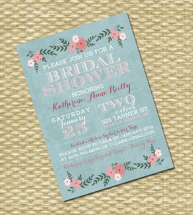 Wedding/Bridal or Baby Shower Invitation - Spring Floral Typography ...