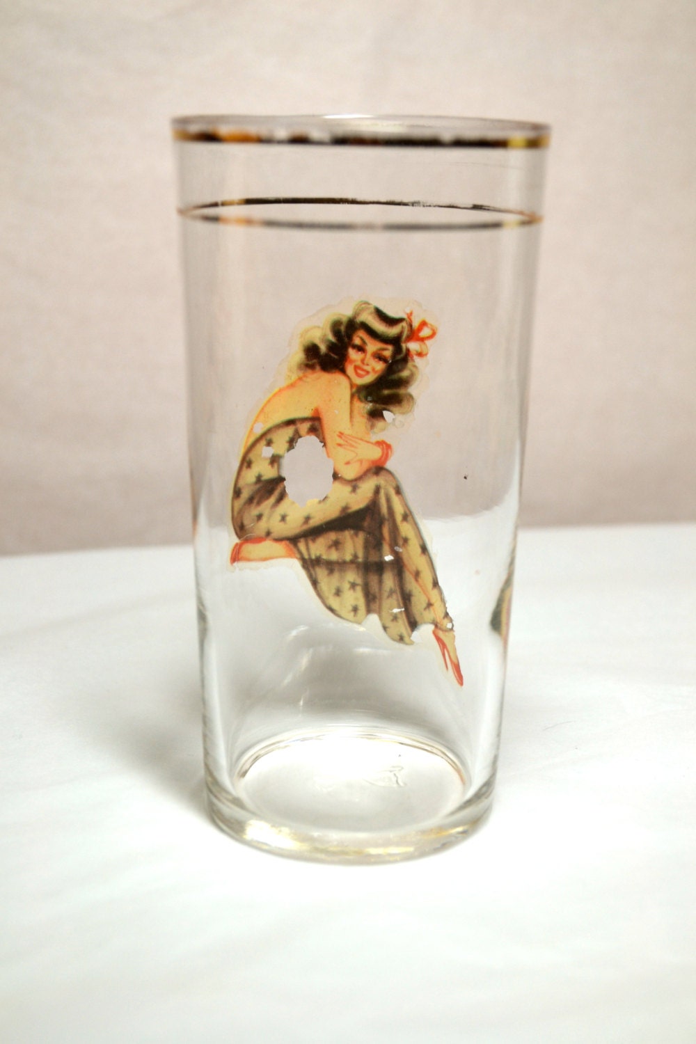 Vintage 1940 S Federal Glass Pin Up Girl Bar Ware By Luckiestduck2