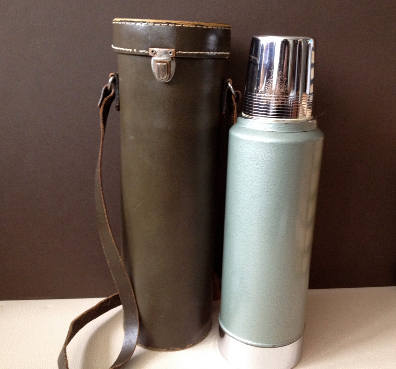 Vintage Stanley Aladdin Coffee Thermos Leather Carry Case