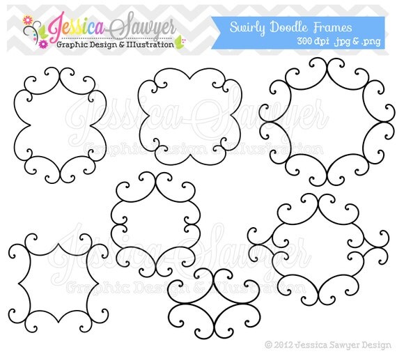 CLEARANCE - Assorted doodle frames - swirl frames - elegant frames - commercial use - card making - digital scrapbook INSTANT DOWNLOAD, Il_570xn