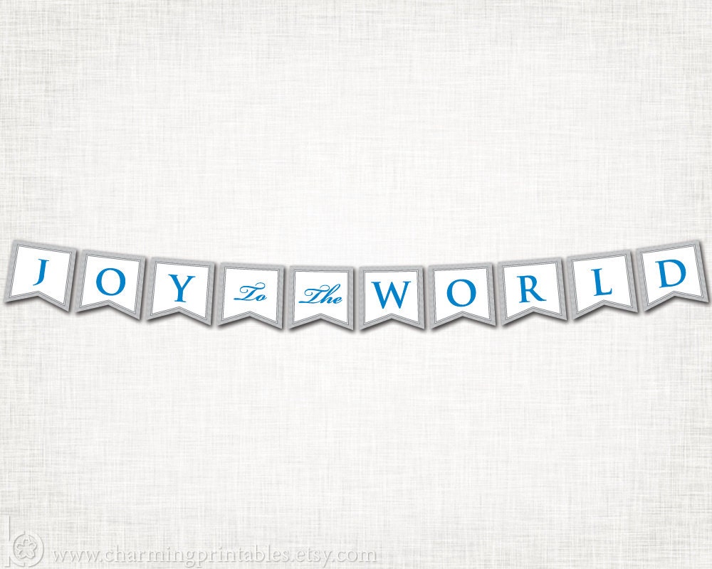 Joy To The World Banner - PRINTABLE DIY Digital File - Silver, Gray, Blue - Christmas Banner Il_570xn