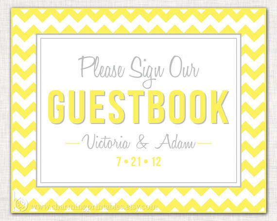 Chevron Guest Book Sign - PRINTABLE DIY Digital File Sign - Please Sign Our Guestbook - Chevron Collection Il_570xn