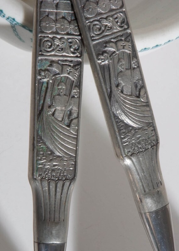 H S Norway Pewter Salad Serving Utensils by parkavenuethrift