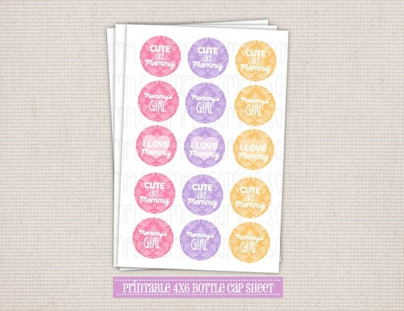 Mommy's Girl Damask DIY 1" Bottle Cap Printable Image Sheet 4x6 Il_570xn