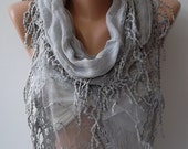 Fantastic  Scarf - Elegance  Scarf  with Lace Edge  gray