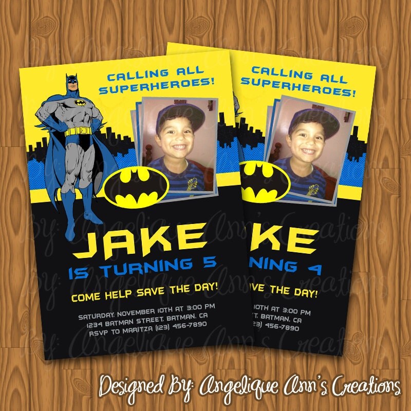 Batman Theme Birthday Party Photo Invitations by jayarmada on Etsy