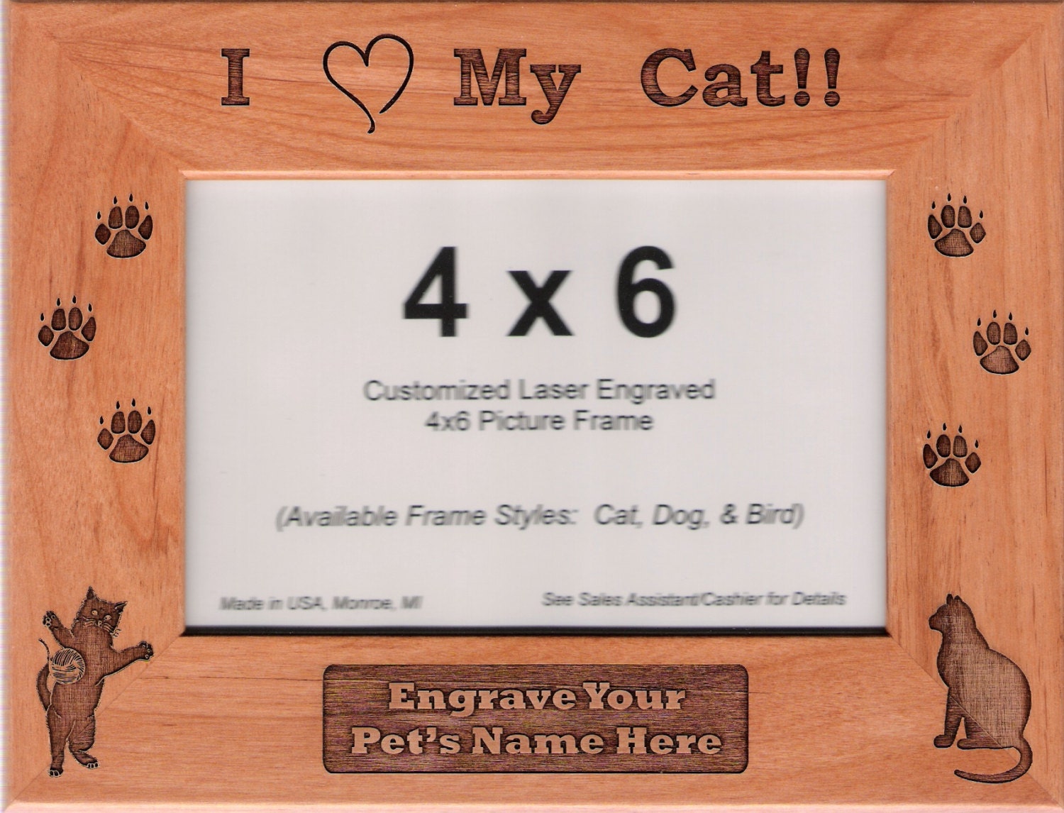 Personalized Custom I Love My Cat 4X6 Picture Frame by ULEKstore