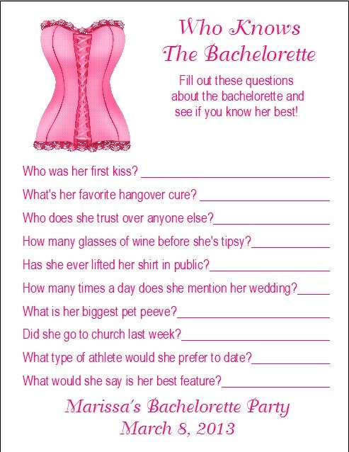 12 Personalized Who Knows The Bachelorette Party Game