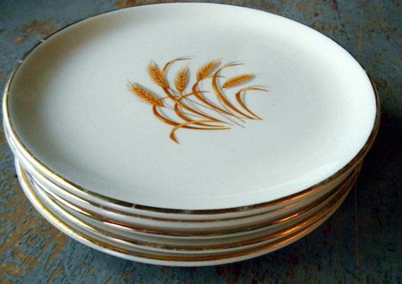 Vintage Plates Golden Wheat Bread Plates 22 K Gold By TheBackShak