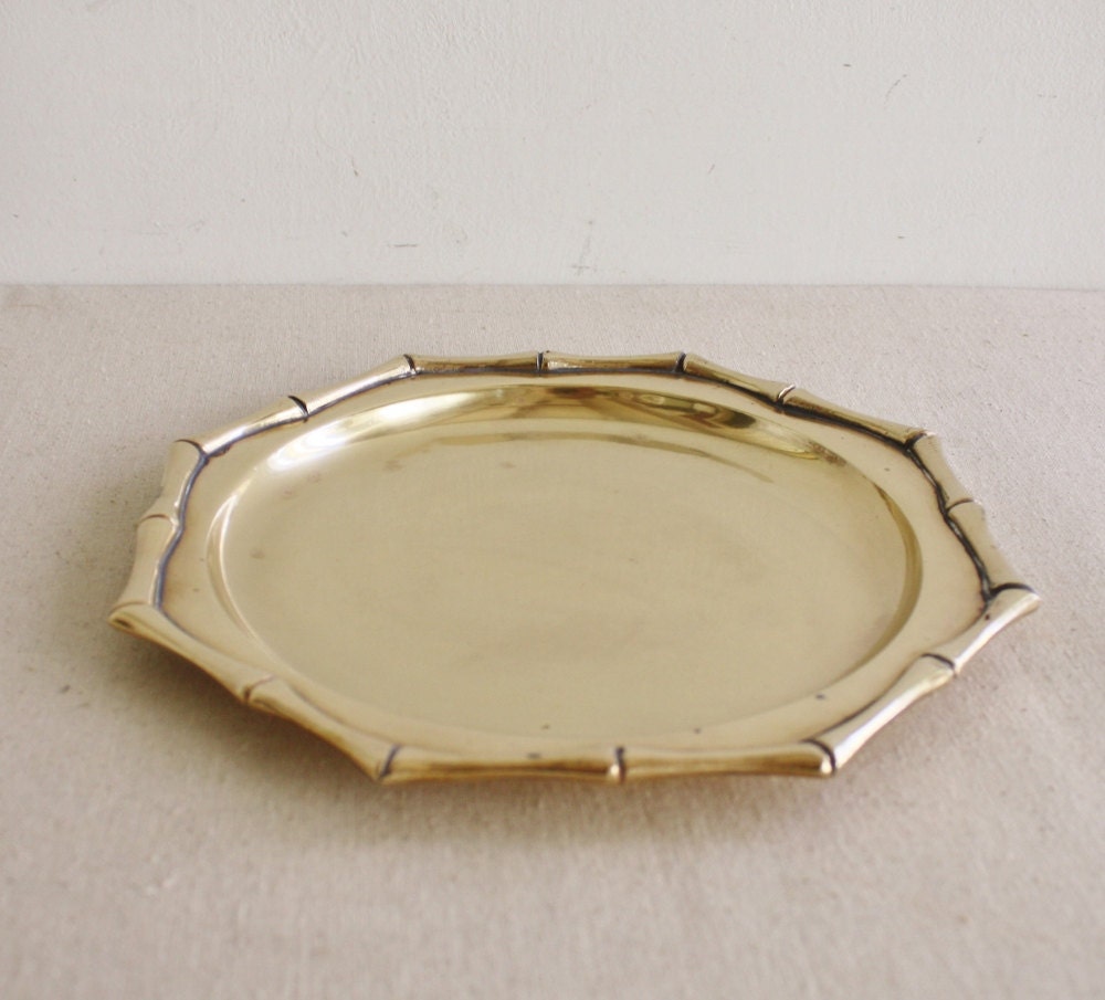 Vintage Octagonal Brass Bamboo Edge Style Tray - vintageindy