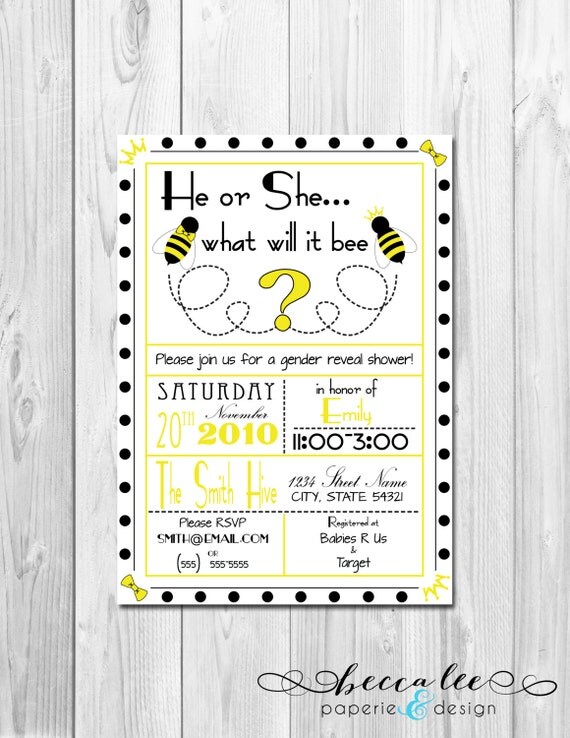 He or She What Will it Bee Baby Shower Invitation - Gender Reveal- DIY - Printable Il_570xn