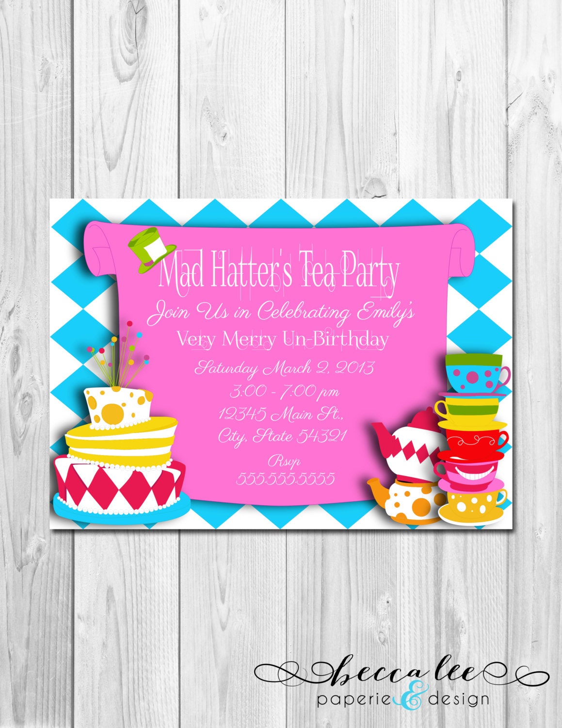 Alice in Wonderland Mad Hatter Tea Party Theme Party Invitation - DIY - Printable Il_570xn
