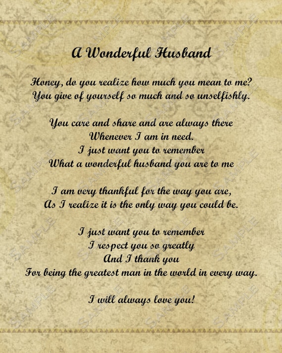 Wonderful Husband Love Poem from Wife to Husband INSTANT DOWNLOAD ...