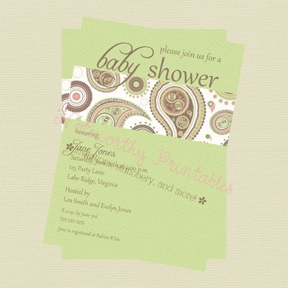 Printable Paisley Baby Shower Invitation Il_570xn