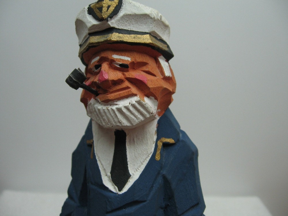 wood sailor carved statue captain figurine navy by