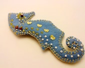 Blue and Gold Horsefish Brooch, Felt Pin - Ipekce Blue and Gold Horsefish Brooch, Felt Pin - Ipekce