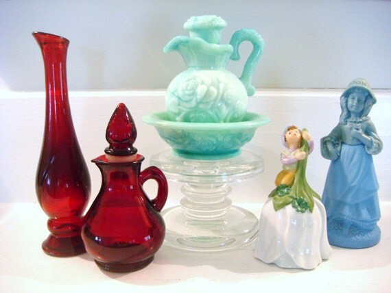 Items similar to vintage avon collectibles, red vases, mini pitcher