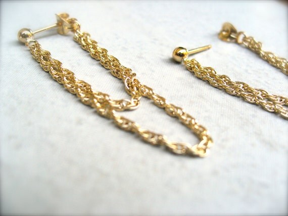 Items similar to Simple Double Rope Chain Post Earrings 14k Gold Filled