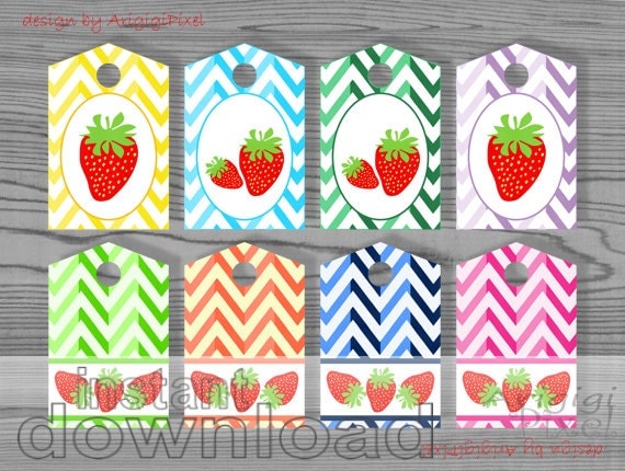 Spring color strawberry chevron hang tag printable label for homemade gift jam cake instant download Il_570xn