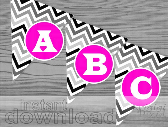 hot pink alphabet circle, white letters, printable, 3 1/5 in, pink-white letter circle for personalised party banner, instant download Il_570xn