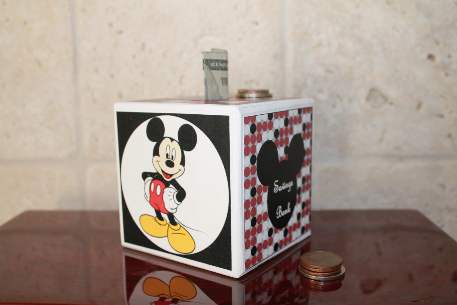 Items similar to Personalized WOODEN Coin Bank Mickey MouseTheme