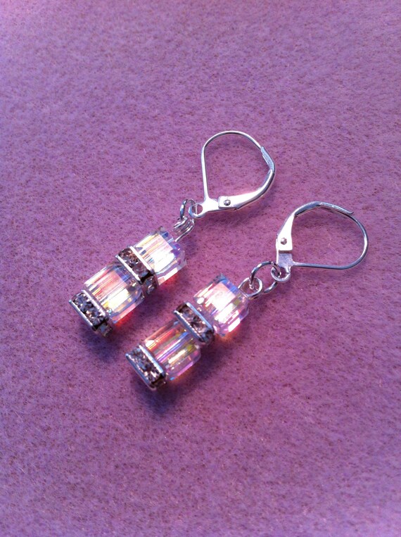 Swarovski Crystal Cube dangle earrings by YummeDesigns on Etsy