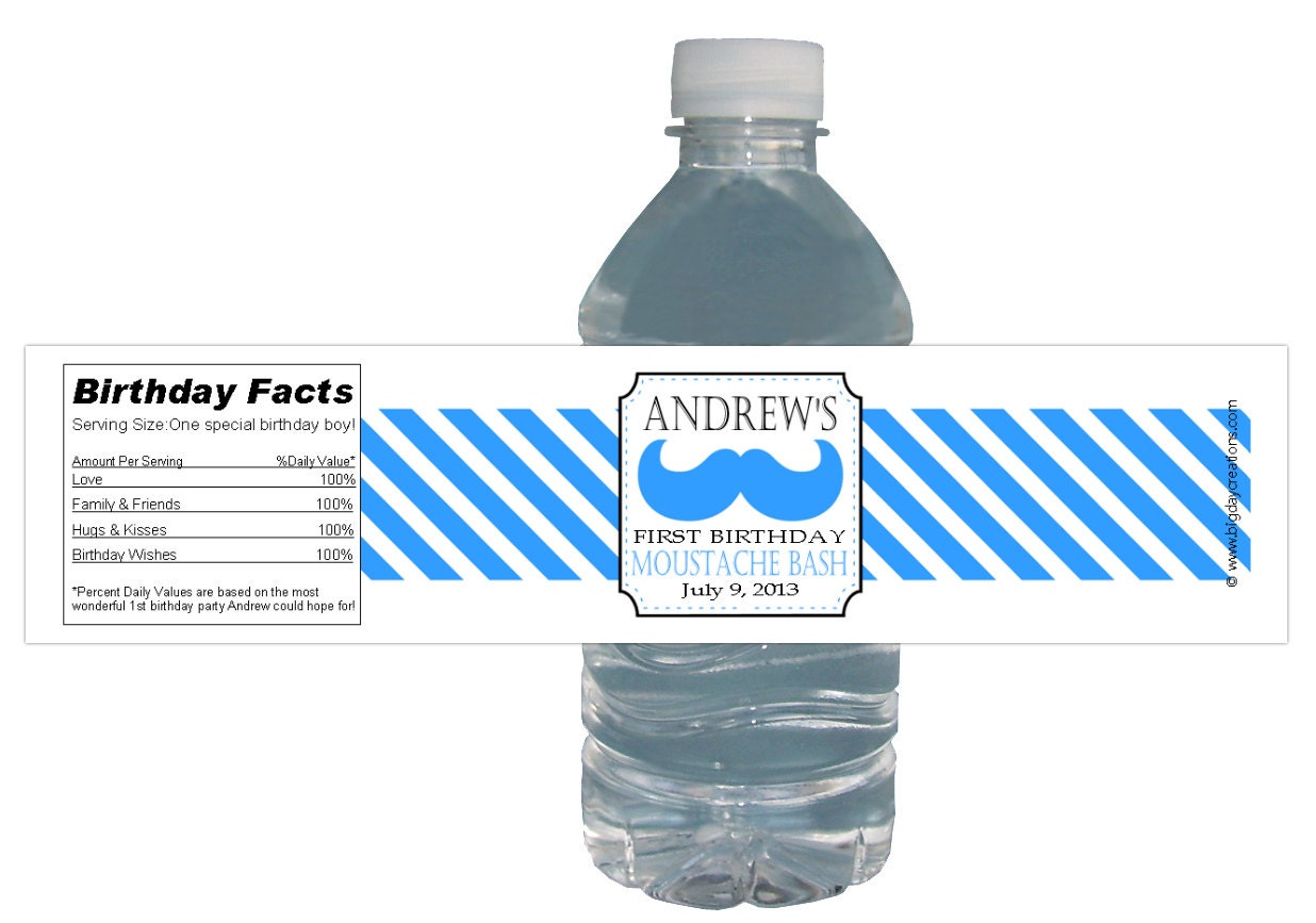 Moustache Bash 15ct Waterproof Labels Bottle (color choices) Birthday Party Baby Shower Il_570xn