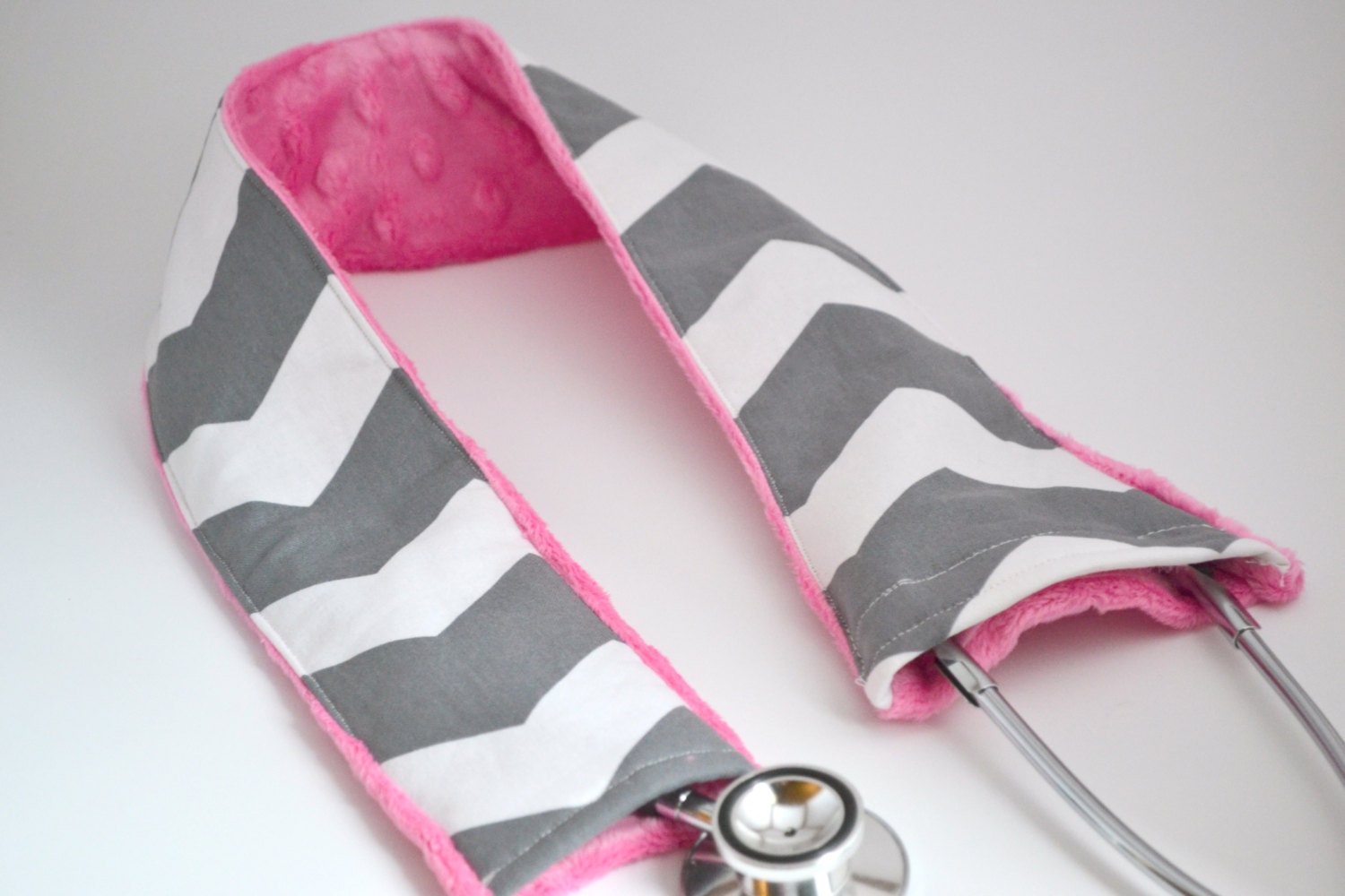 FREE SHIPPING- Padded Stethoscope Cover - Grey Chevron & Pink- Nurse, Doctor, Med Student, Medical Assistant