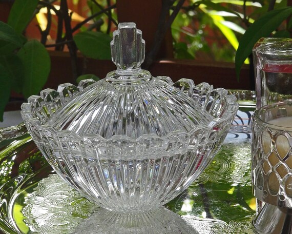 Vintage Cut Glass Candy Dish / Sugar Bowl with Lid by RedouxChic