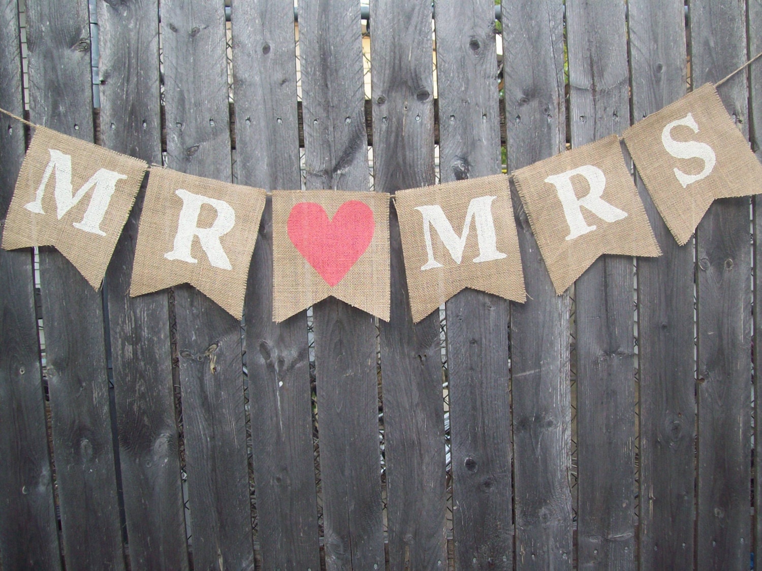 Ivory Coral Rustic Burlap Mr and Mrs Banner Bunting Photo Prop Sign Garland Country Chic Wedding Reception - BurlapElegance