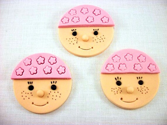 Baby Girl Shower Fondant Cupcake Toppers, Baby Shower Cake Cookie Topper, Baby Face Edible Toppers, Birthday Party Cupcake Decoration-12 pcs Il_570xn