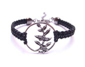 mother's day bracelet valentines day for her black silver floral motive macrame bracelet friendship bracelet braided jewelry - MageBraids