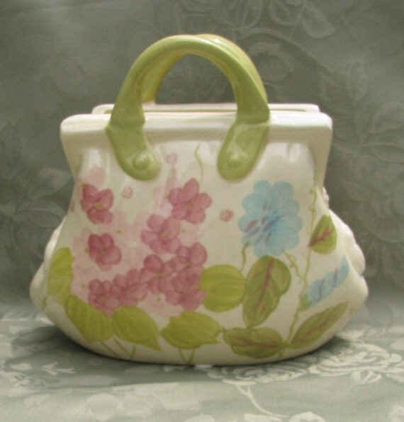 Items similar to Ceramic PURSE Shaped VASE With FLORAL Design on Etsy