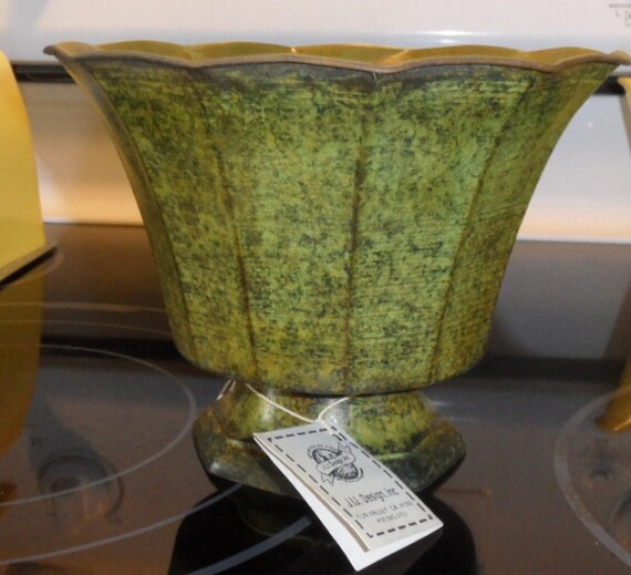 Items similar to Decorative Plant Container metal, rustic Olive Green Antiqued on Etsy