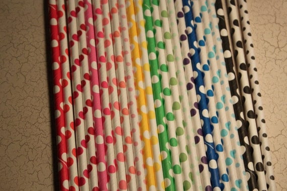 Paper Drinking Party Straws -- You Choose Colors -- set of 25 -- Polka Dots -- 26 colors to choose from Il_570xn