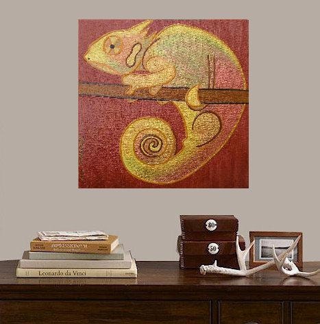 Chameleon Wally, Oscar's wife.... original painting, 7.9x7.9", 20x20 cm, acrylic, canvas, fantasy, chameleon, reptile, nature