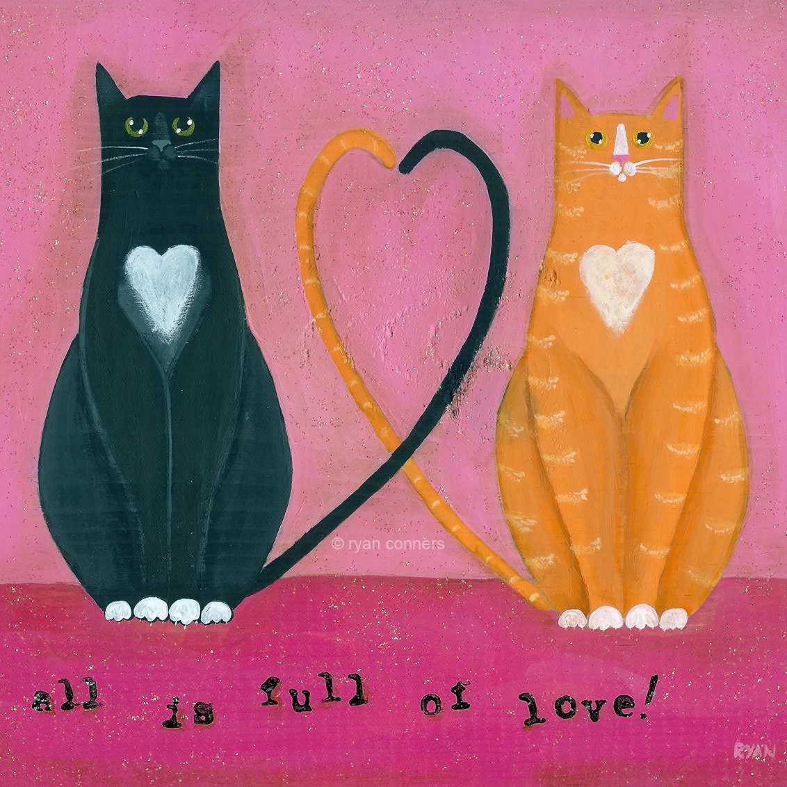 The Love Cats Folk Art Digital Print - KilkennycatArt