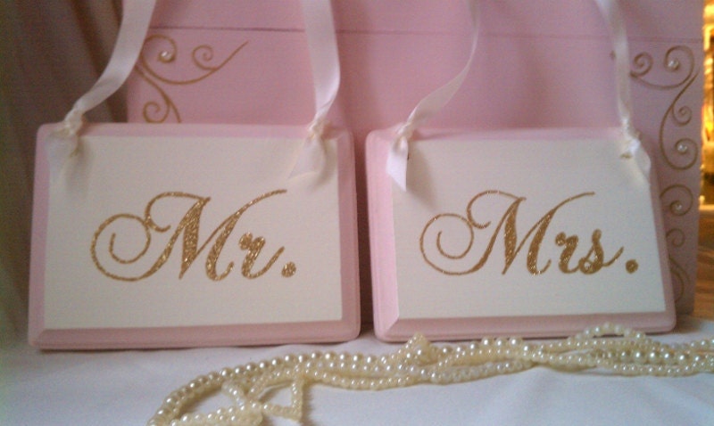 Glitter Mr & Mrs Wedding Signs In Your Wedding Colors and Wording Blush Wedding, Bling Wedding, Pink and Gold Wedding