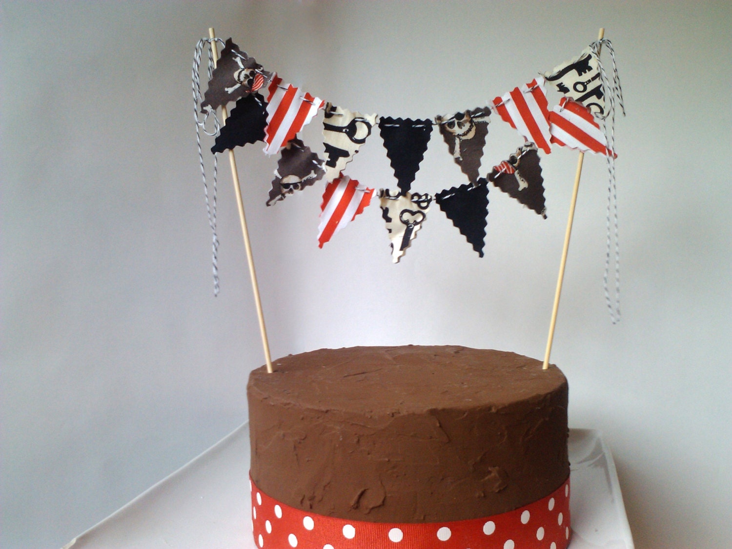 Cake Bunting Pirate Party theme Cake topper skeleton keys, stripes, black, skulls Il_570xn